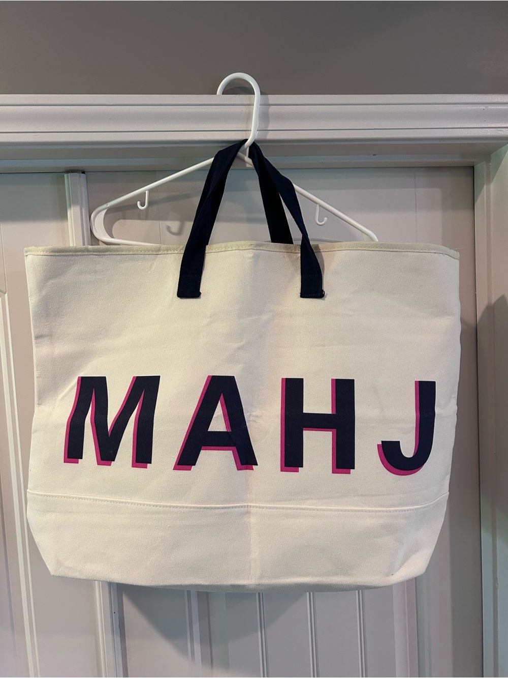 Mahjong Canvas Tote Bag Navy & Hot Pink (empty)